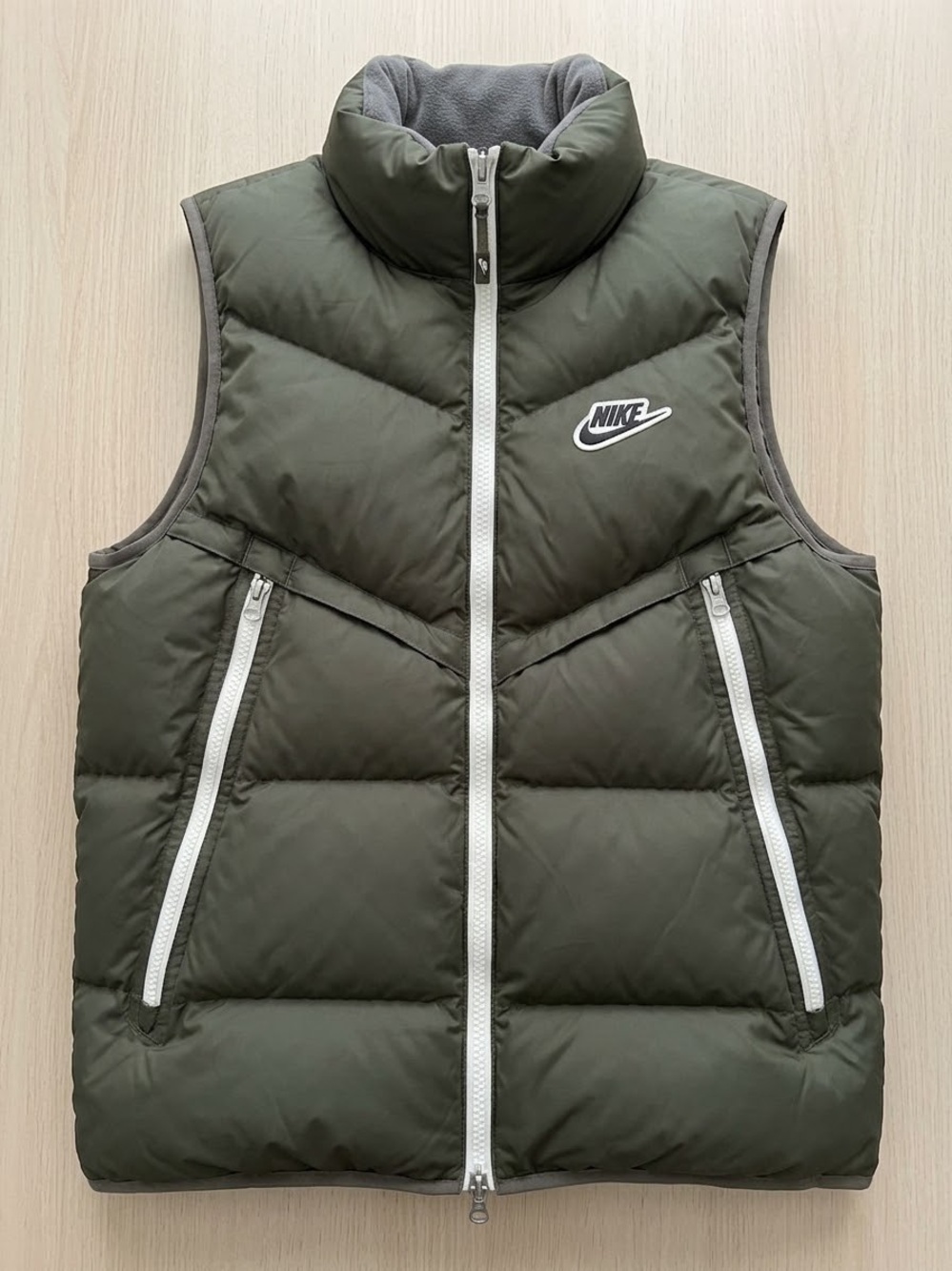 Nike Olive Quilted Puffer Vest with Contrast Trim